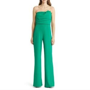 Tadashi Shoji Strapless Crepe Formal Dressy Jumpsuit Size Small Green
